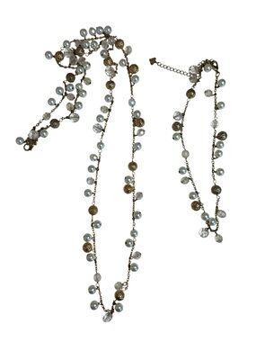 TWO! Cookie Lee Faux Pearl & Crystal Beaded Necklaces Gold Tone